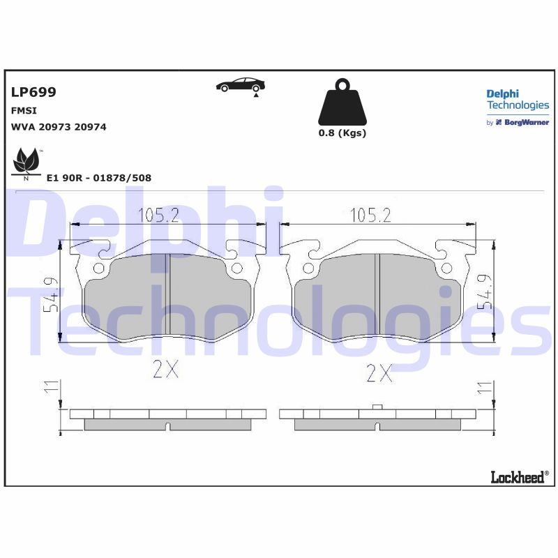 Obrázok Sada brzdových platničiek kotúčovej brzdy DELPHI  LP699