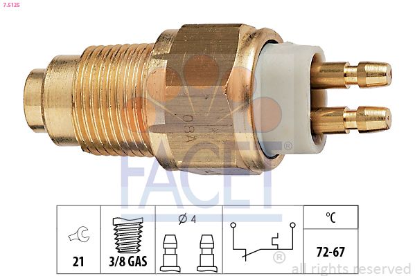 Obrázok Teplotný spínač ventilátora chladenia FACET Made in Italy - OE Equivalent 75125